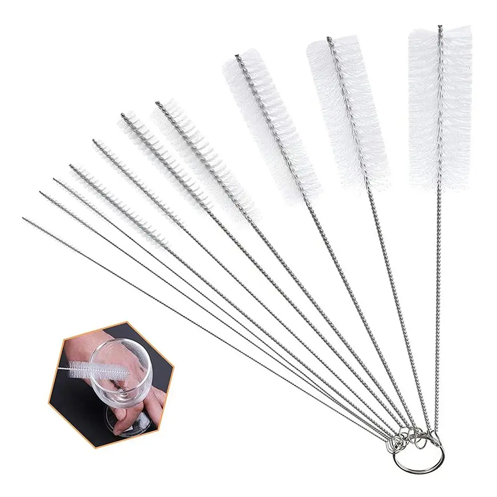 10Pcs Set Stainless Soft Hair Cleaning Nylon Brush