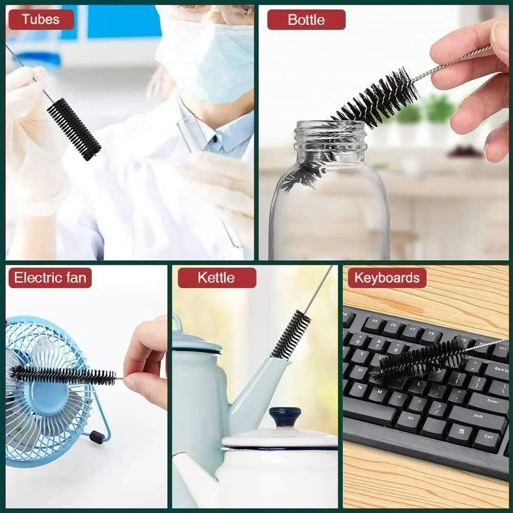 10Pcs Set Stainless Soft Hair Cleaning Nylon Brush