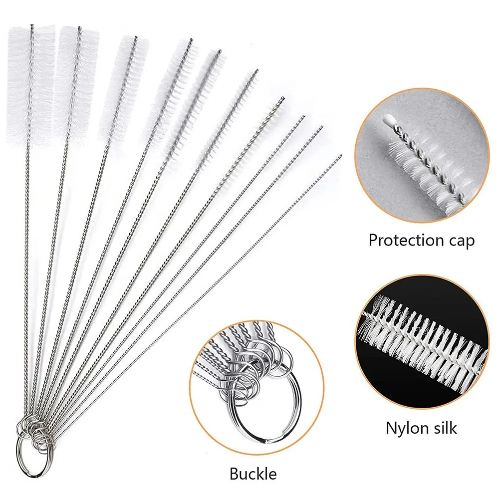 10Pcs Set Stainless Soft Hair Cleaning Nylon Brush