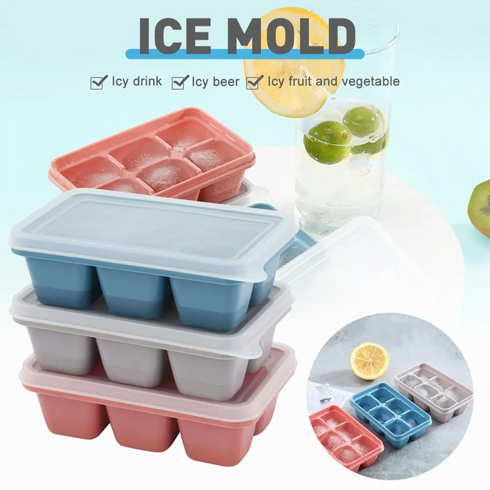 3pcs DIY square ice cube mold with lid for household use 6 bottom ice tray