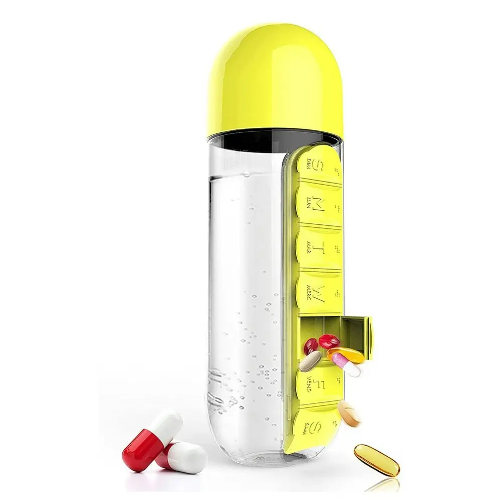 600ml Portable 7Day Water Bottle Pill Box For Office Outdoor Travel