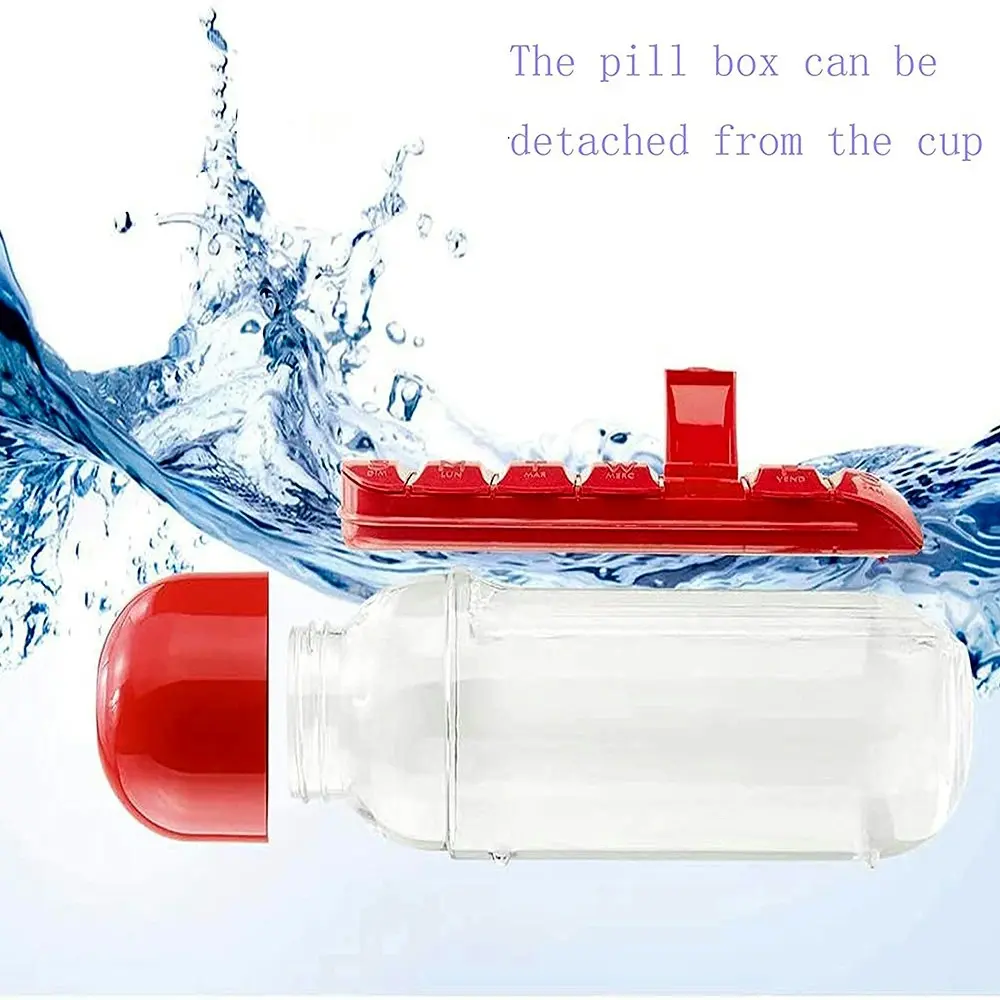 600ml Portable 7Day Water Bottle Pill Box For Office Outdoor Travel