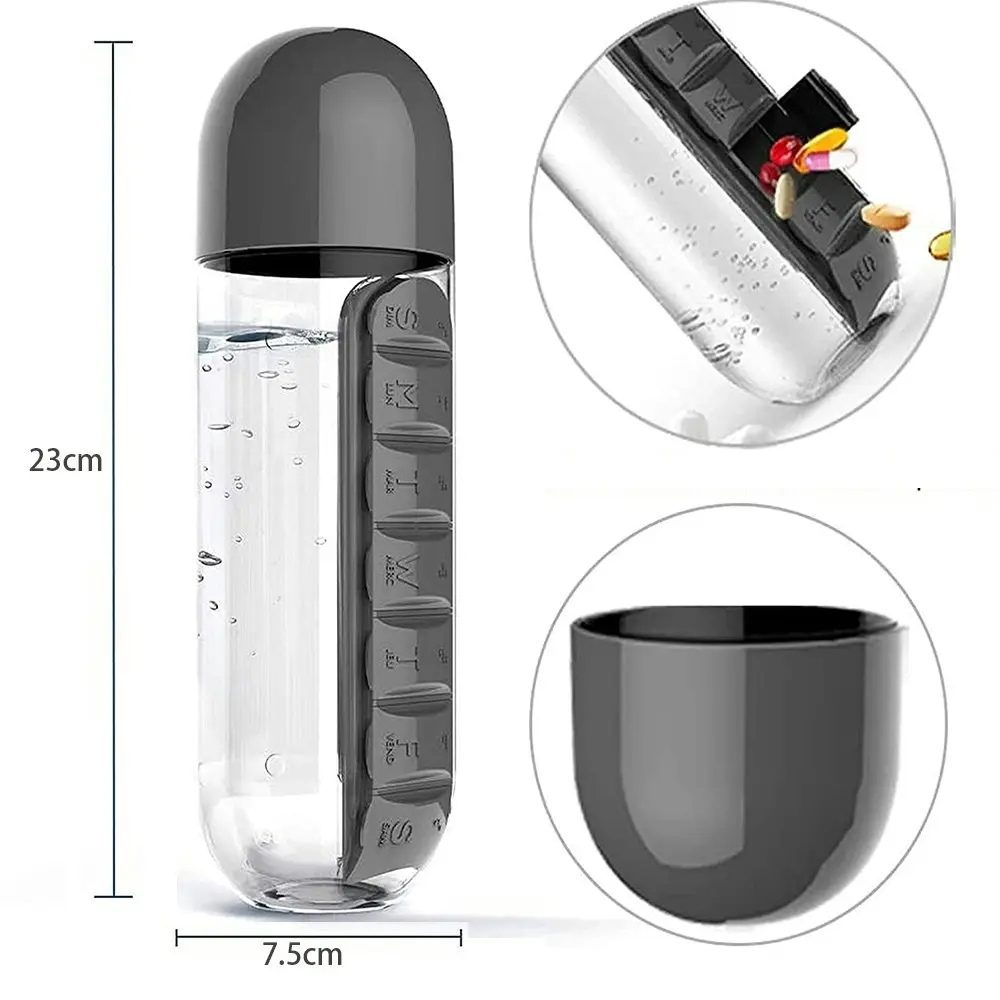 600ml Portable 7Day Water Bottle Pill Box For Office Outdoor Travel