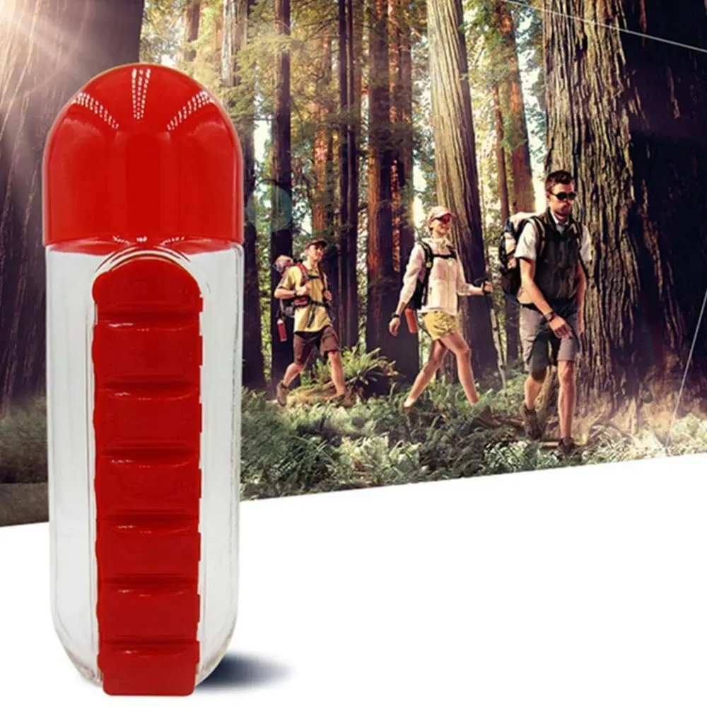 600ml Portable 7Day Water Bottle Pill Box For Office Outdoor Travel