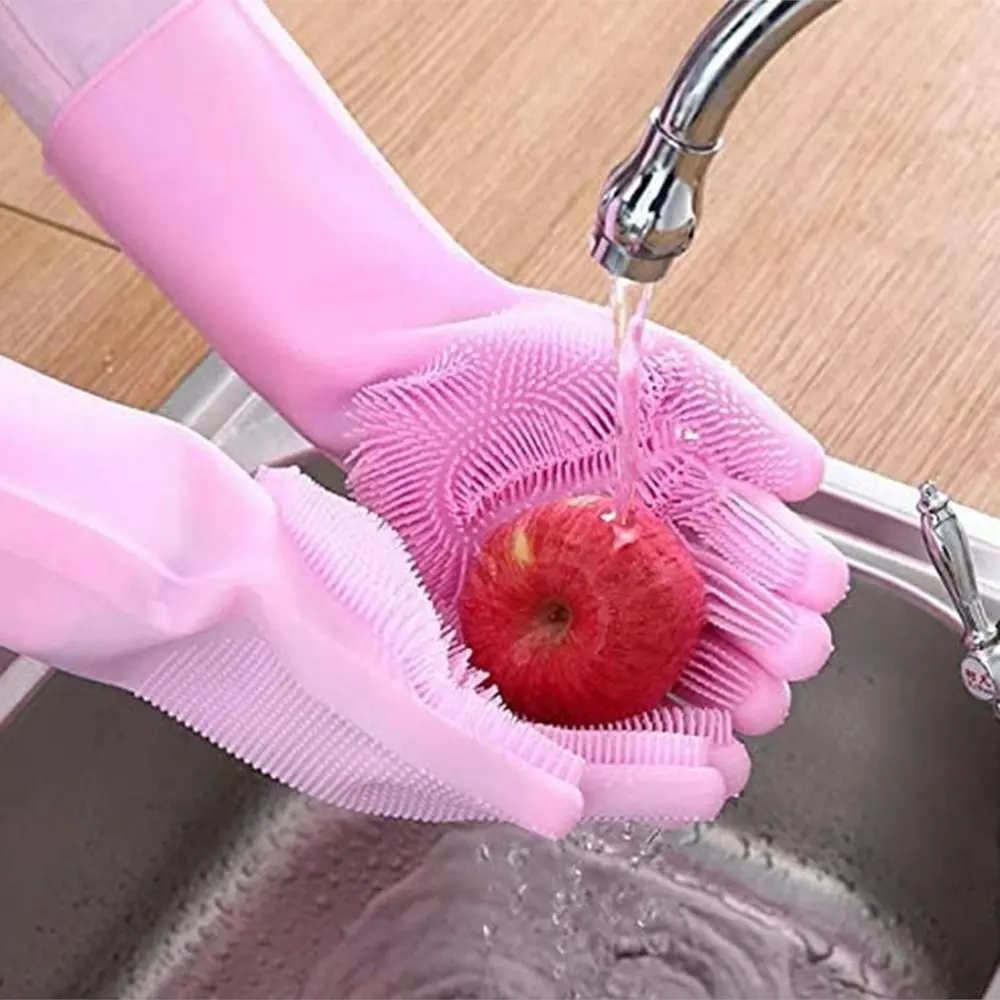 1 Pair Cleaning Gloves washing Gloves Silicone Reusable Cleaning Brush