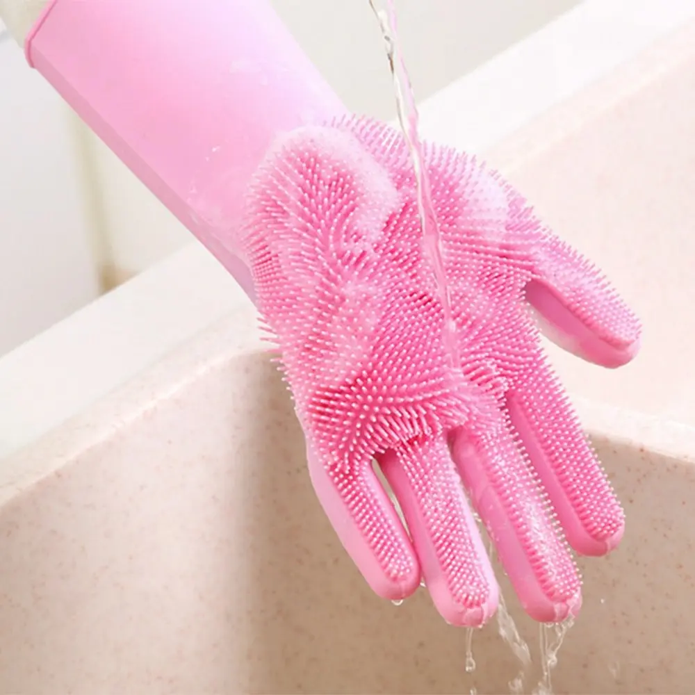 1 Pair Cleaning Gloves washing Gloves Silicone Reusable Cleaning Brush