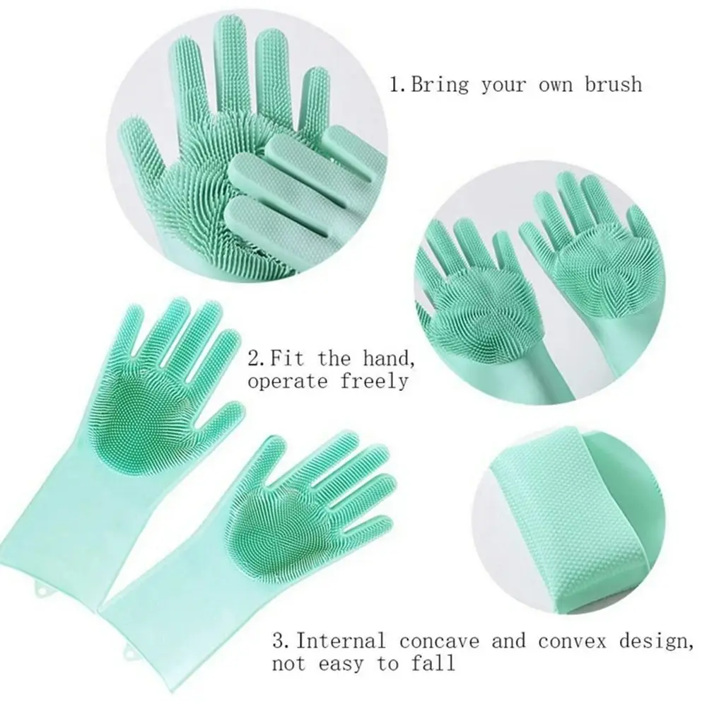 1 Pair Cleaning Gloves washing Gloves Silicone Reusable Cleaning Brush