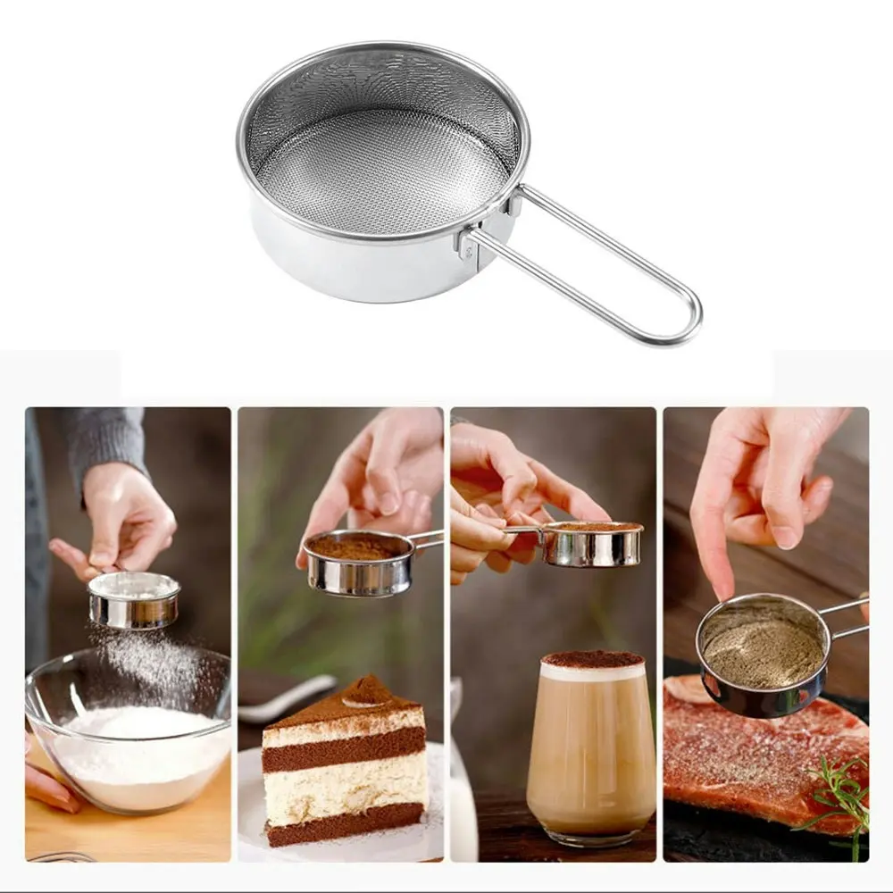 2pcs Stainless Steel Strainer Hand-held Flour Sieve Mini Flour Sifter for Baking