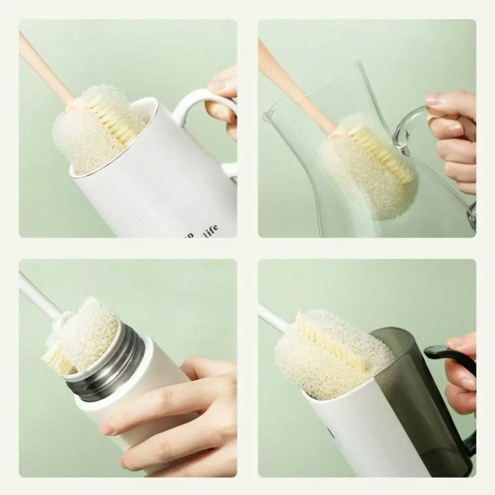 3Pcs Long Handle Bottle Brush Cleaner Cups Scrubber Sponge Cleaning Brush