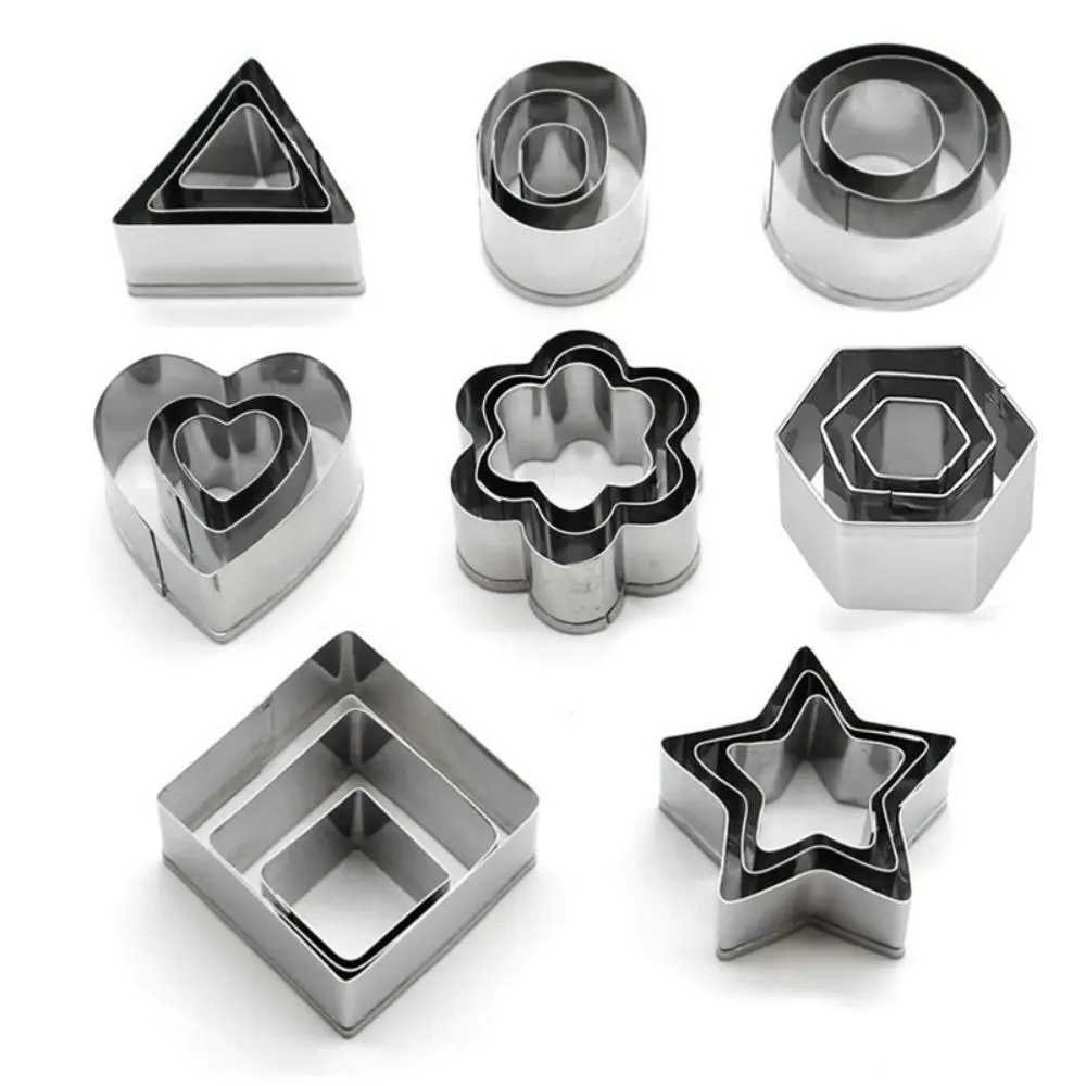 24pcs Cookie Cutters Shapes Baking Set Stainless Steel Geometric Shaped Biscuit Cutter