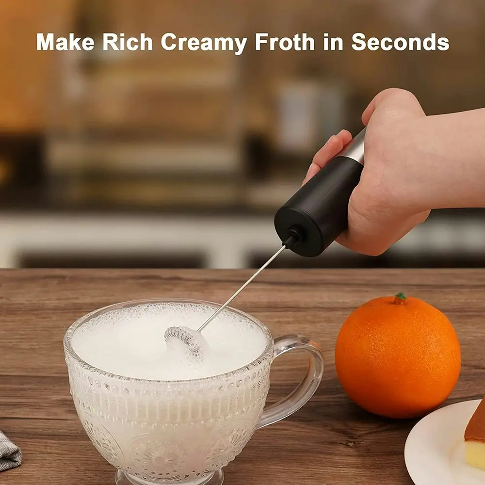 Handheld Electric Milk Frother With Stand Battery Operated Foam Maker Mini Mixer