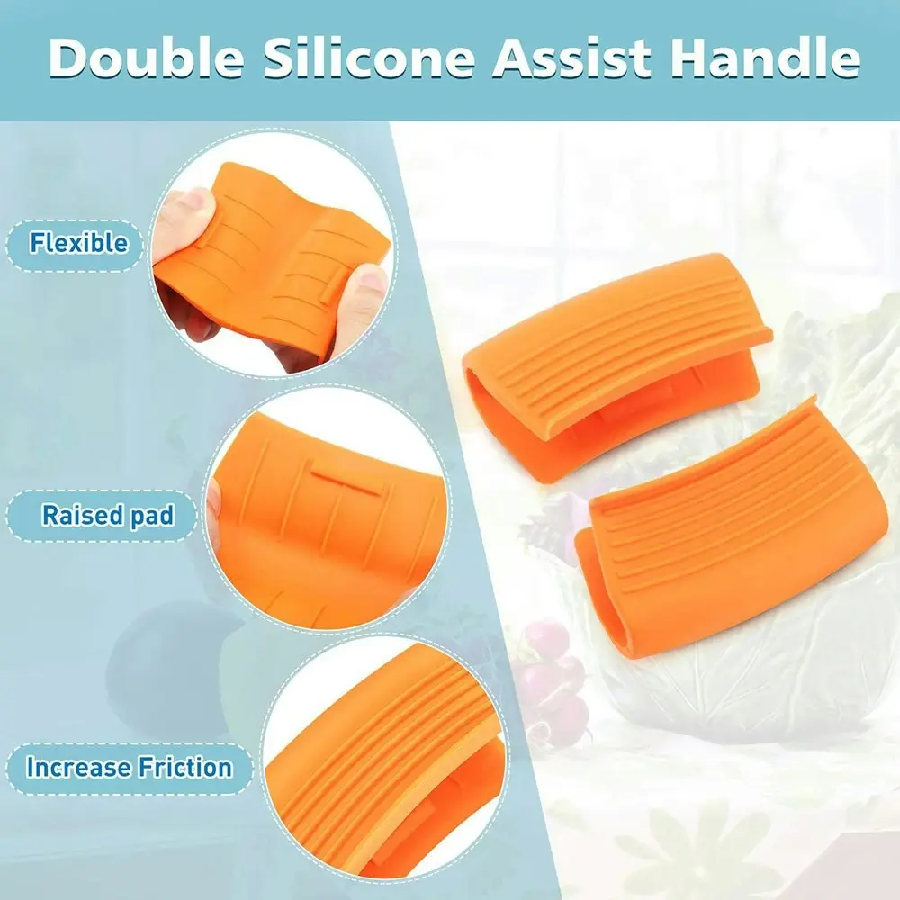 3 Pairs Silicone Assist Handle Hot Handle Holder Sleeves Heat Insulated Pot Grip