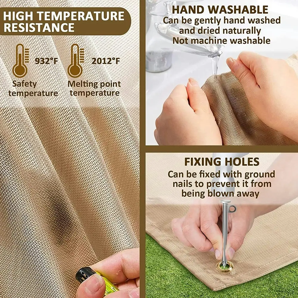 Outdoor Camping Fireproof Cloth Heat Insulation Pad Portable BBQ Picnic Mat