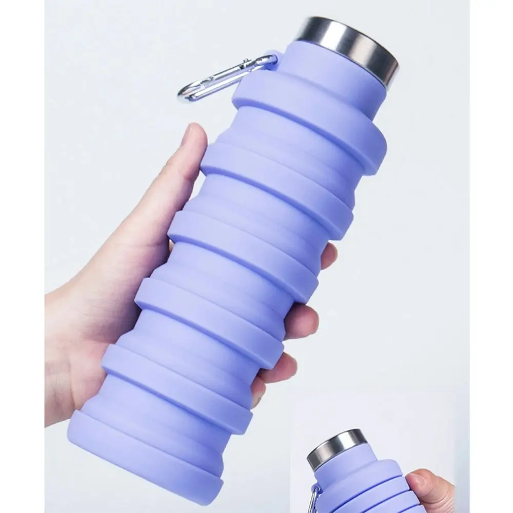 Leak Proof Collapsible Water Bottle with Carabiner Silicone Travel Water Bottle