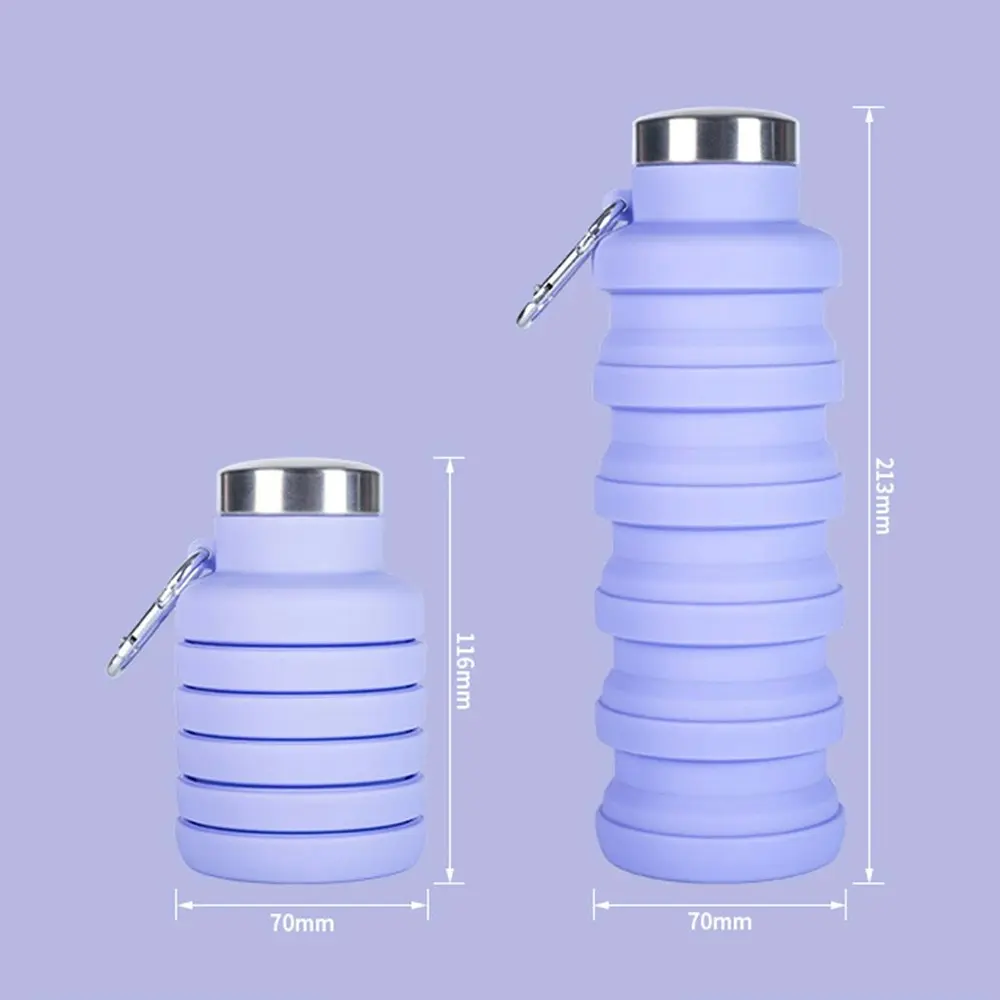 Leak Proof Collapsible Water Bottle with Carabiner Silicone Travel Water Bottle