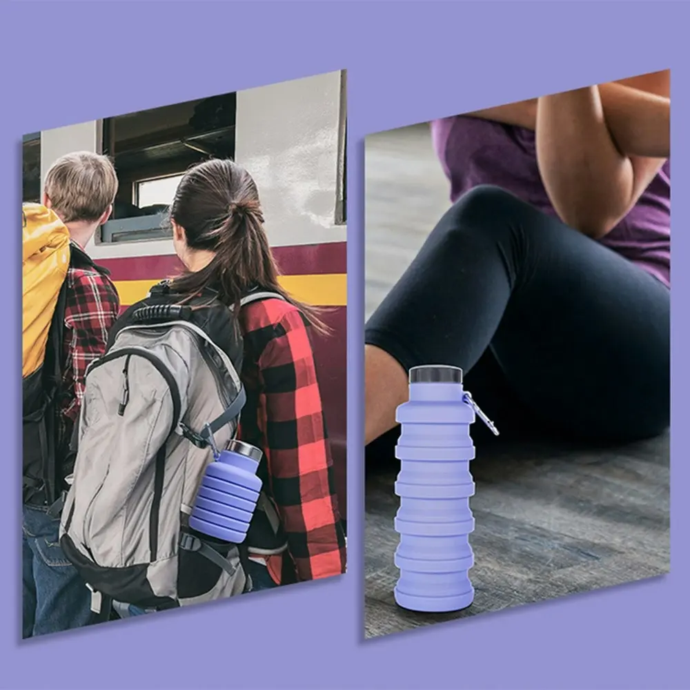 Leak Proof Collapsible Water Bottle with Carabiner Silicone Travel Water Bottle