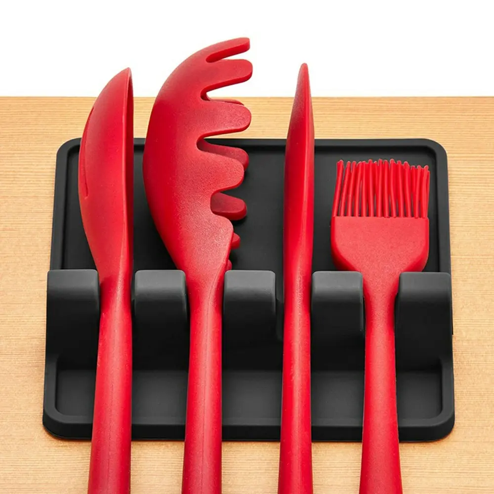 2 pack silicone utensil rest with drip pad for multiple utensils