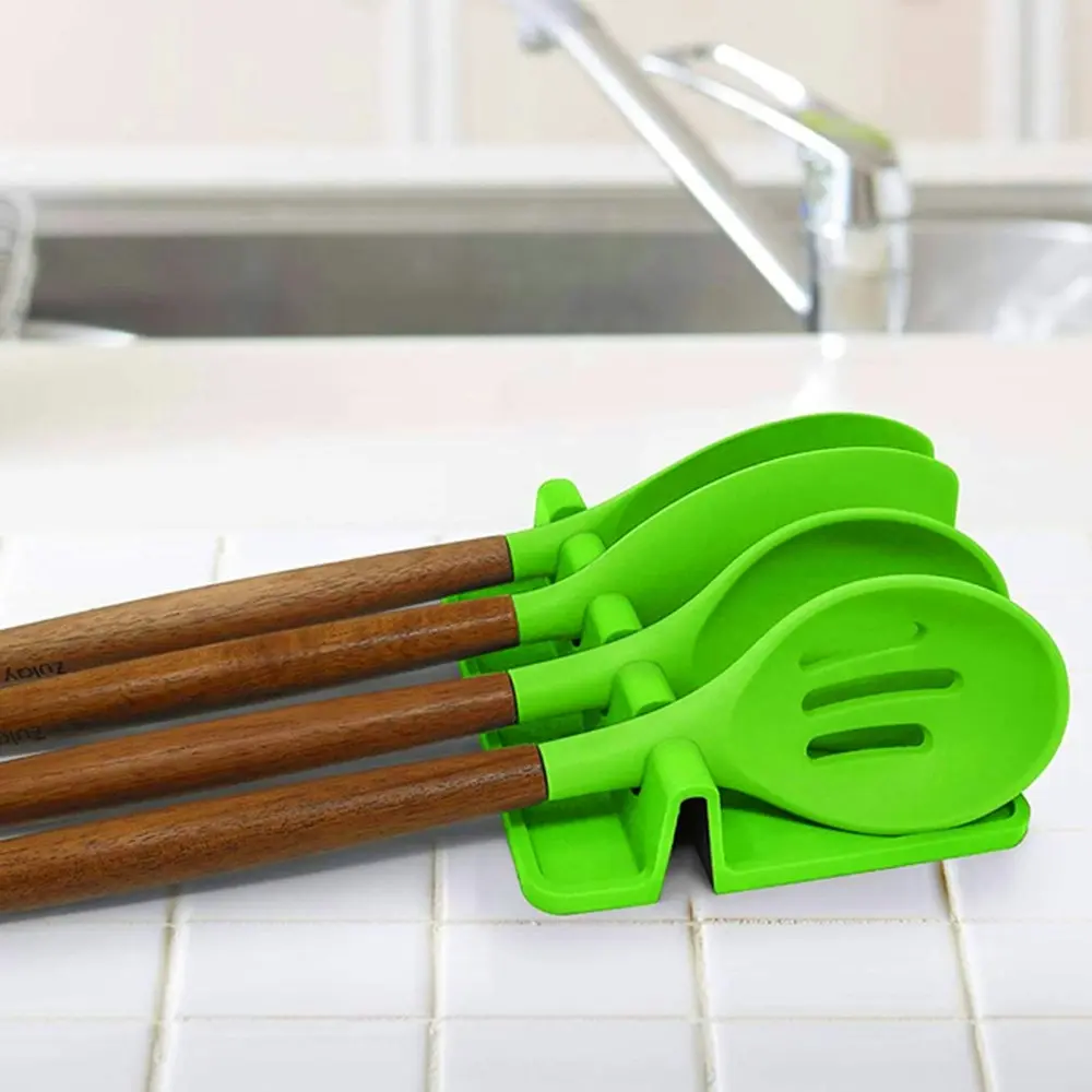 2 pack silicone utensil rest with drip pad for multiple utensils