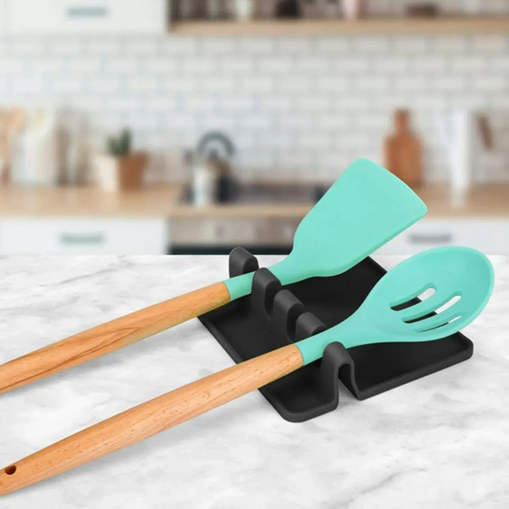 2 pack silicone utensil rest with drip pad for multiple utensils