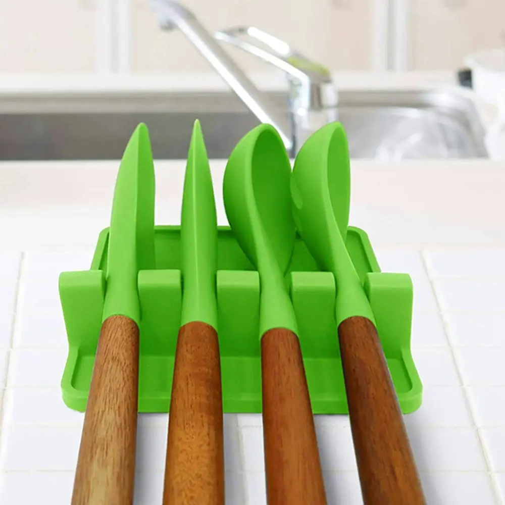 2 pack silicone utensil rest with drip pad for multiple utensils