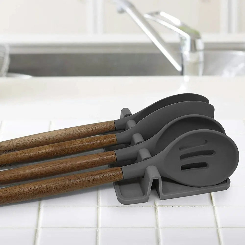 2 pack silicone utensil rest with drip pad for multiple utensils