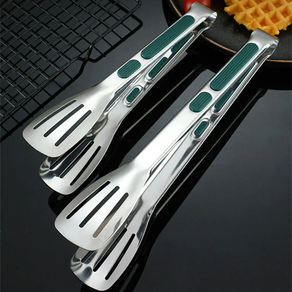 3 Pcs Anti-Slip Stainless Steel Kitchen Food Tongs Grill Meat Bread Serving Clip