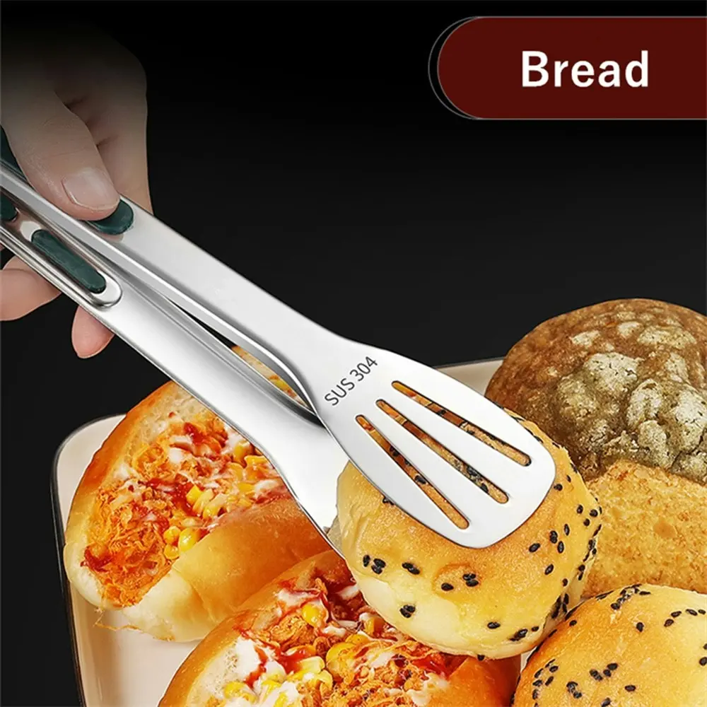 3 Pcs Anti-Slip Stainless Steel Kitchen Food Tongs Grill Meat Bread Serving Clip