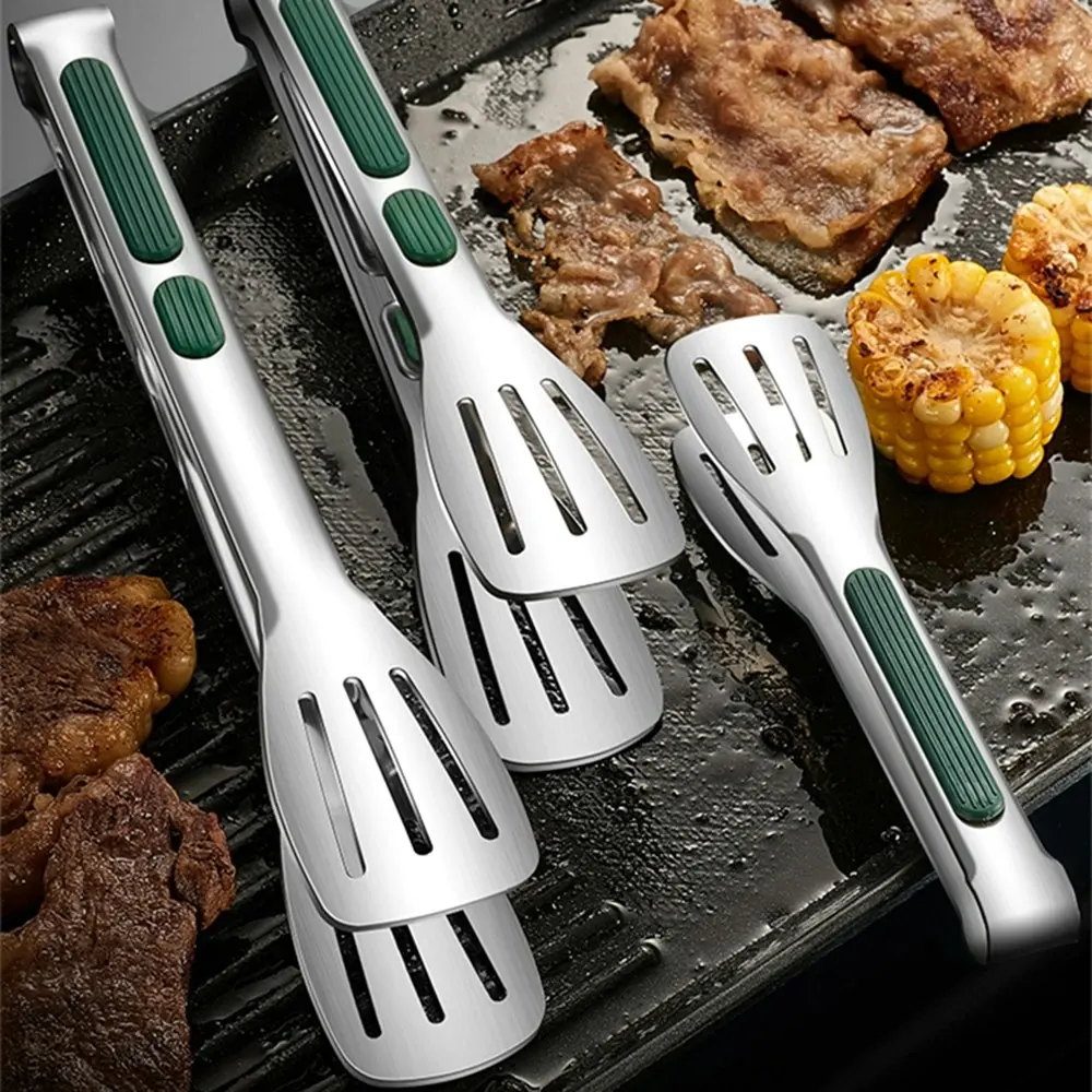 3 Pcs Anti-Slip Stainless Steel Kitchen Food Tongs Grill Meat Bread Serving Clip