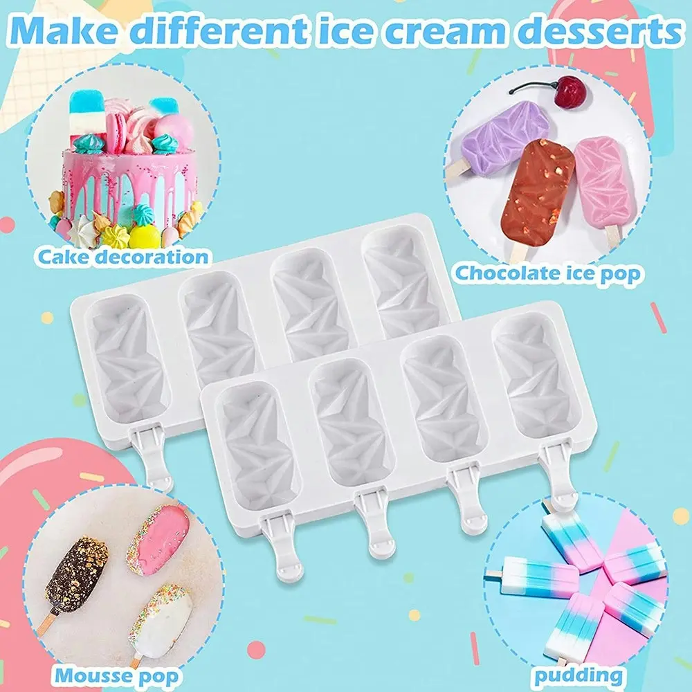 Silicone ice cream mold with 50 Wooden Sticks for DIY Popsicle