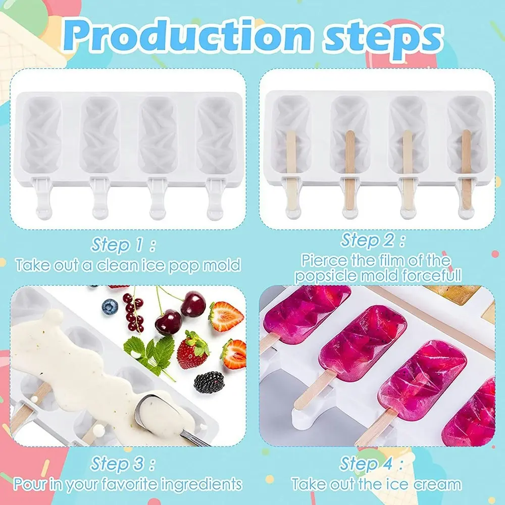 Silicone ice cream mold with 50 Wooden Sticks for DIY Popsicle