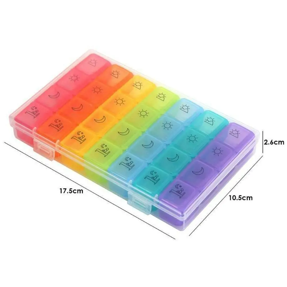 Weekly Pill Organizer 3/4 Times-A-Day 7 Day Pill Box  Medicine Organizer