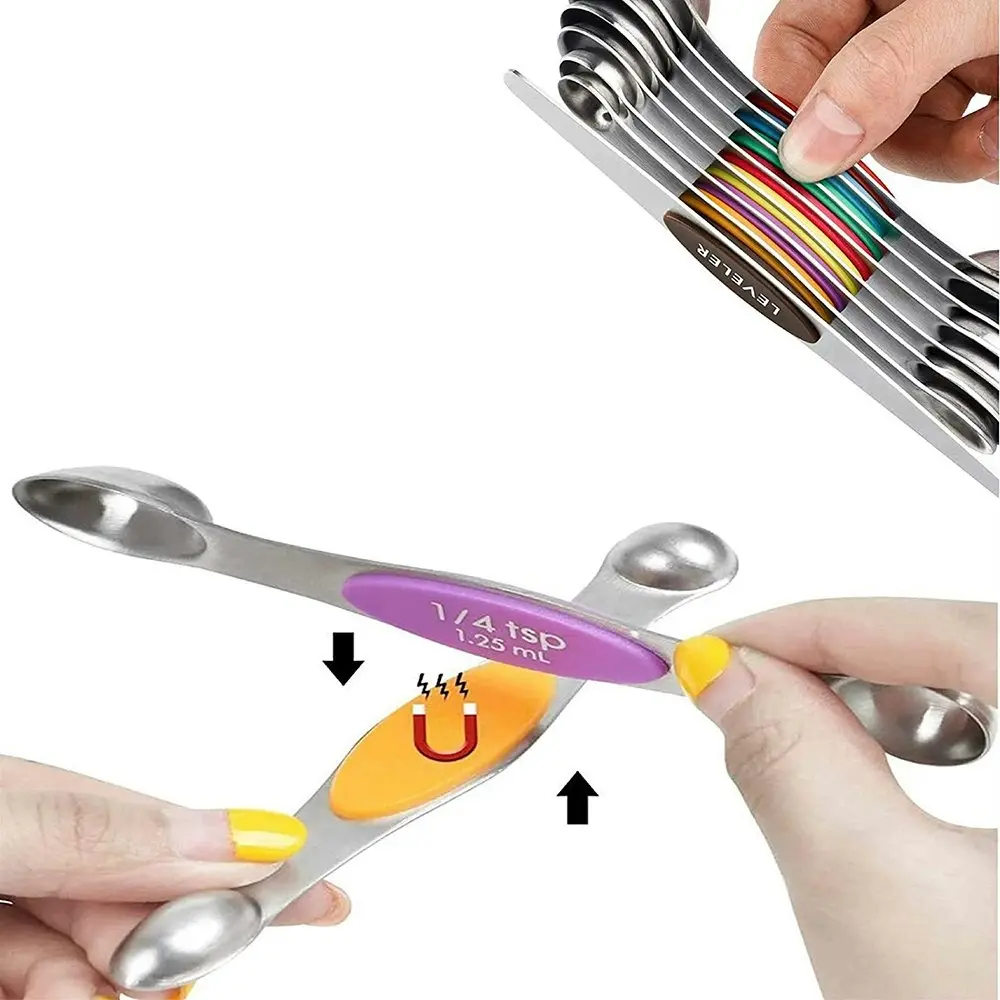 9 pack Magnetic double-headed baking tools stainless steel measuring spoons