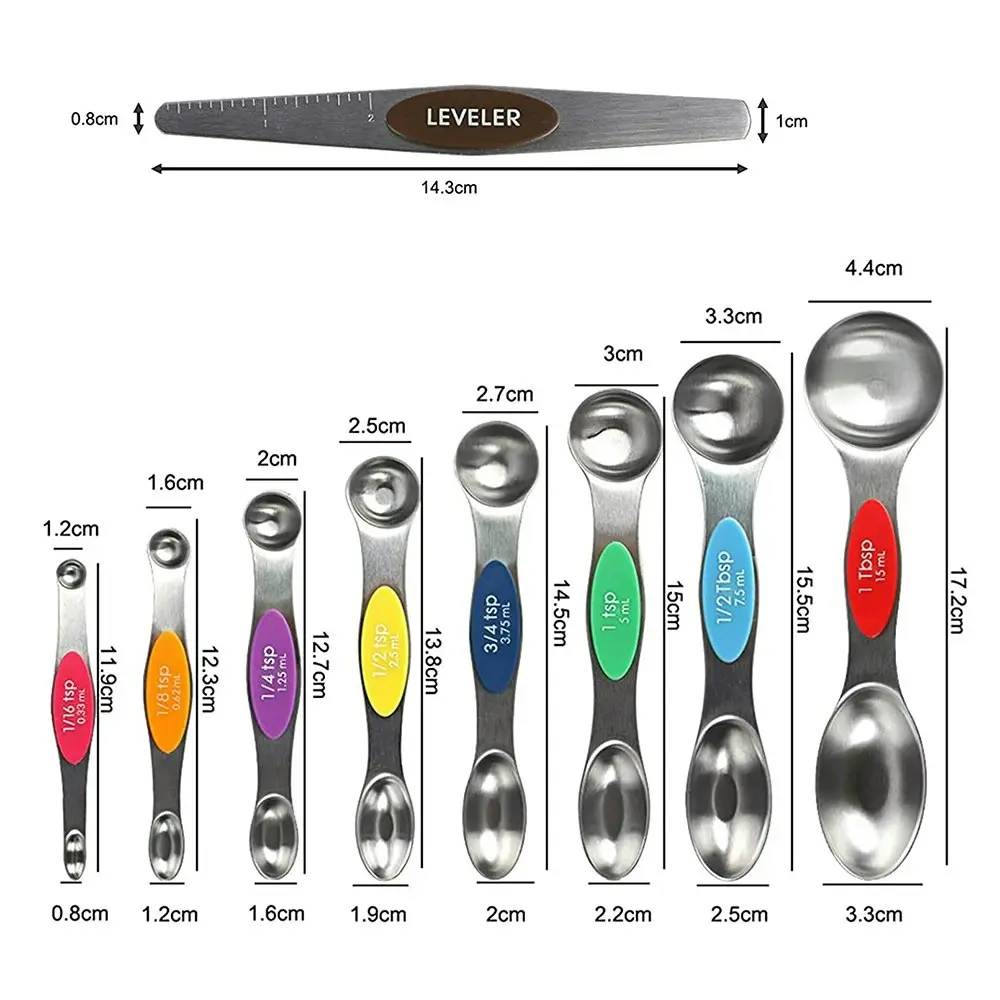 9 pack Magnetic double-headed baking tools stainless steel measuring spoons