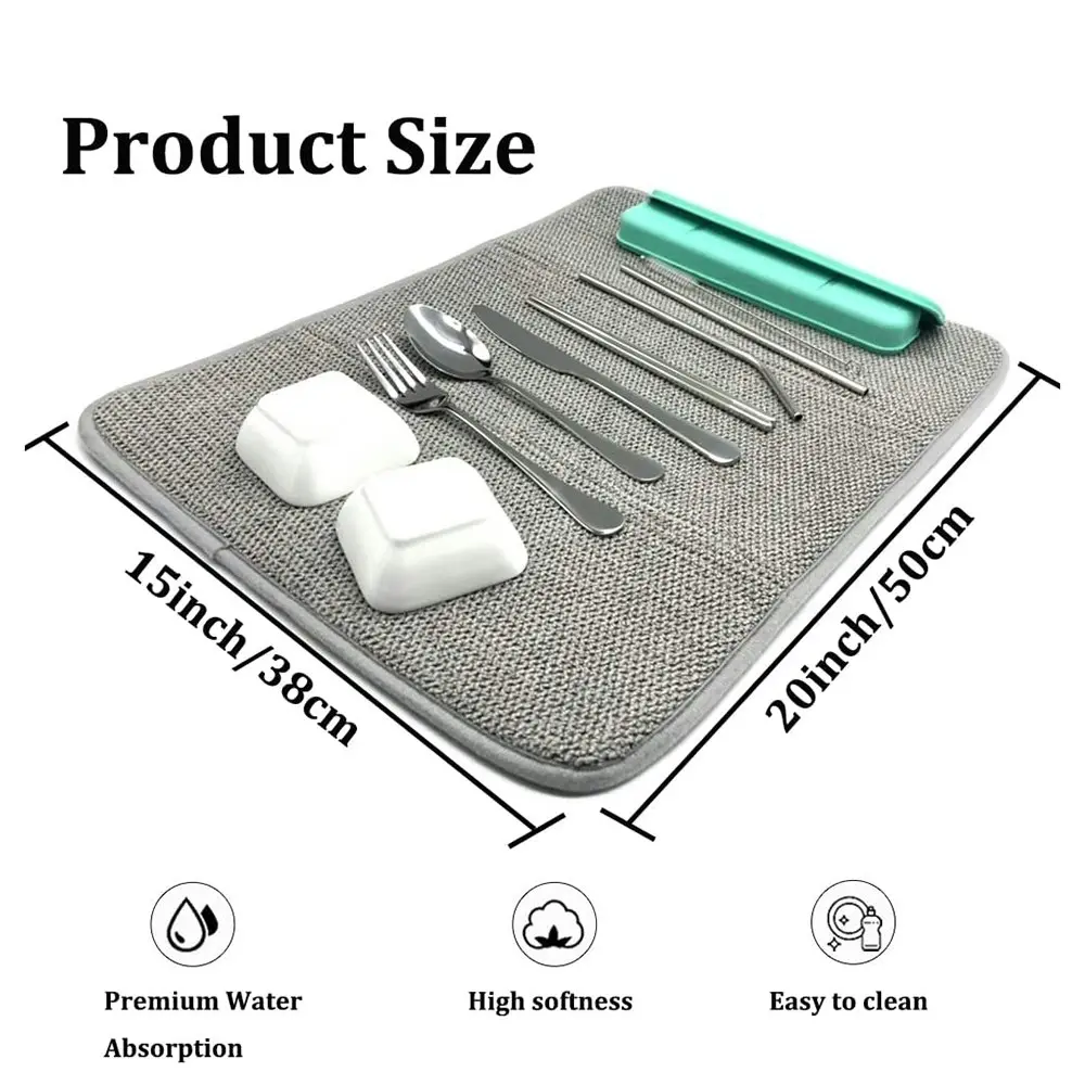 2 Pack Dish Drying Mat Microfiber Dish Drying Pad Absorbent Dishes Drainer Mat