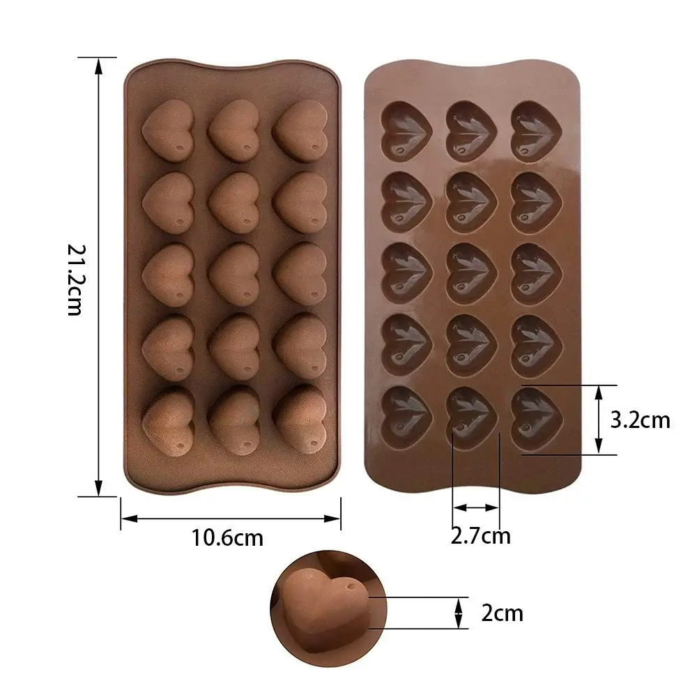 4Pcs Heart Silicone Chocolate Mould 15-cavity Heart Shape Valentine Baking Mold