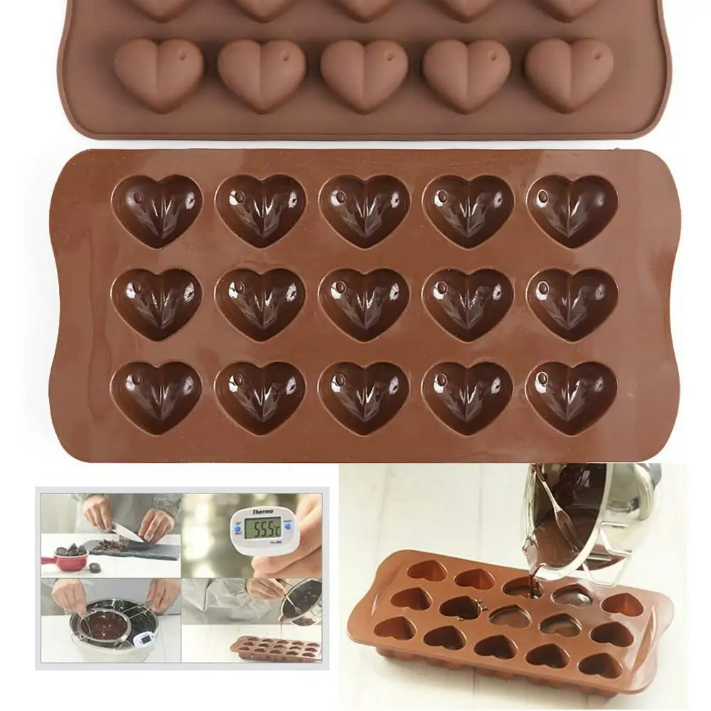 4Pcs Heart Silicone Chocolate Mould 15-cavity Heart Shape Valentine Baking Mold