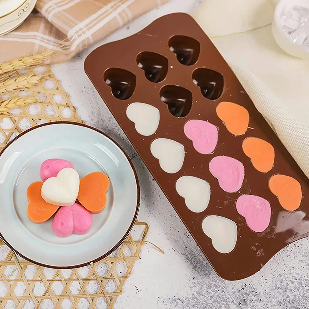 4Pcs Heart Silicone Chocolate Mould 15-cavity Heart Shape Valentine Baking Mold