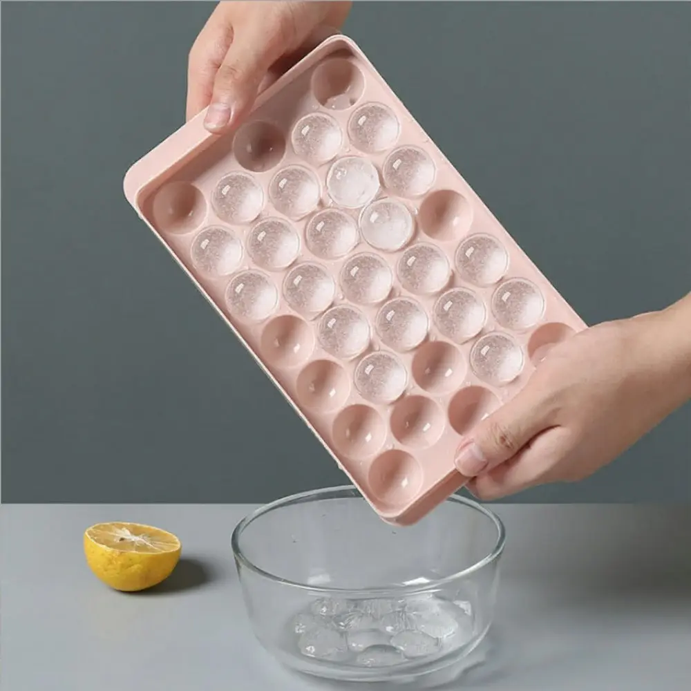 2 pack reusable ball ice cube trays with cover for cocktails&bourbon(blue+pink)