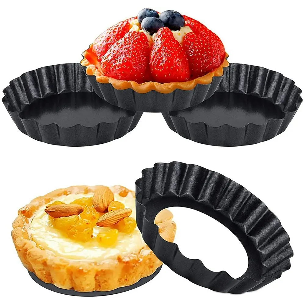 6 Pack 4 Inch Carbon Steel Mini Tart Molds for Quiche Cheese Cakes and Desserts