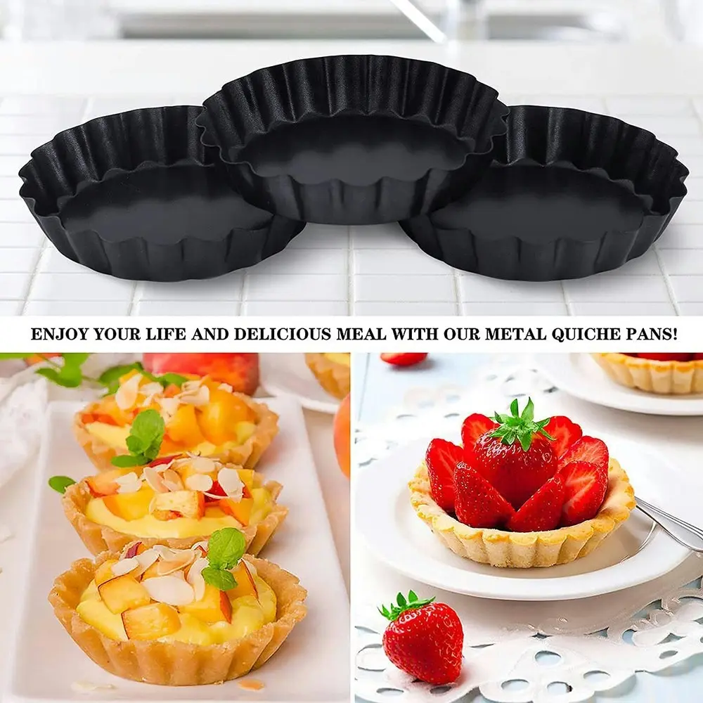 6 Pack 4 Inch Carbon Steel Mini Tart Molds for Quiche Cheese Cakes and Desserts