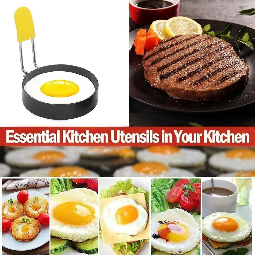 4 Pack Round Fried Egg Molds Pancake Molds-black