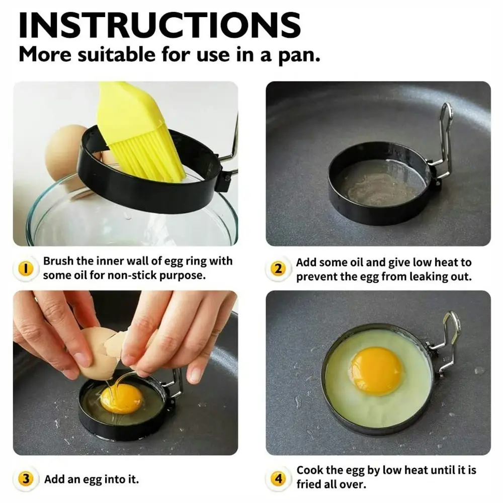 4 Pack Round Fried Egg Molds Pancake Molds-black