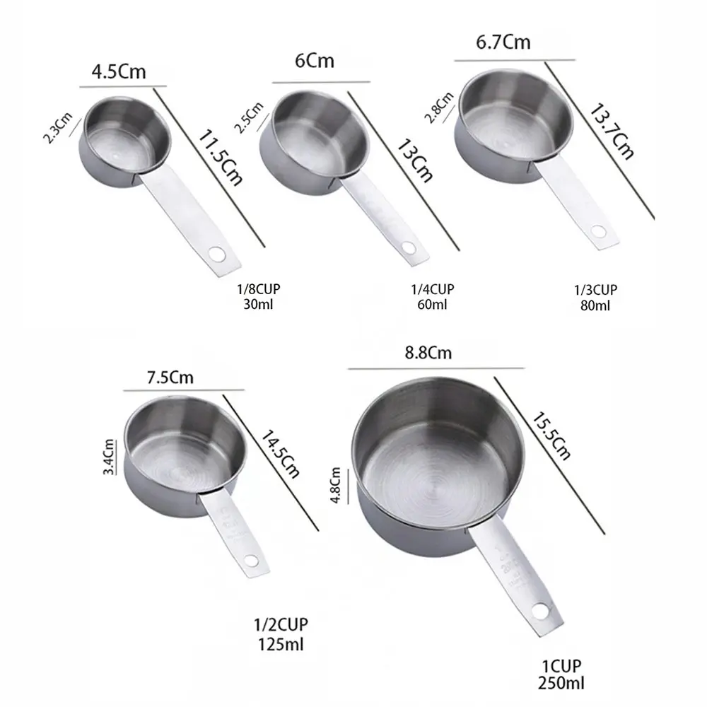 5 pcs Stainless steel measuring cup set kitchen measuring spoon with scale