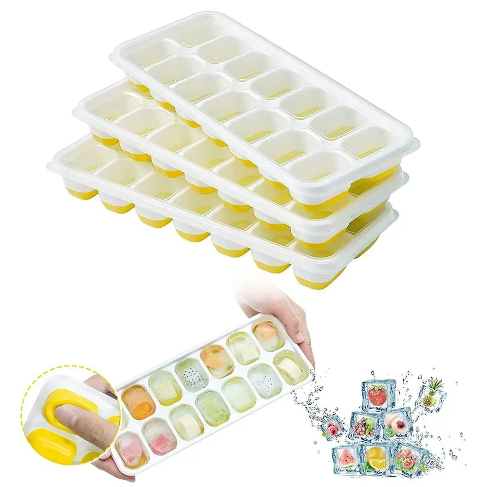 4 Pack Silicone & Flexible 14-Ice Cube Trays With Spill-Resistant Removable Lid