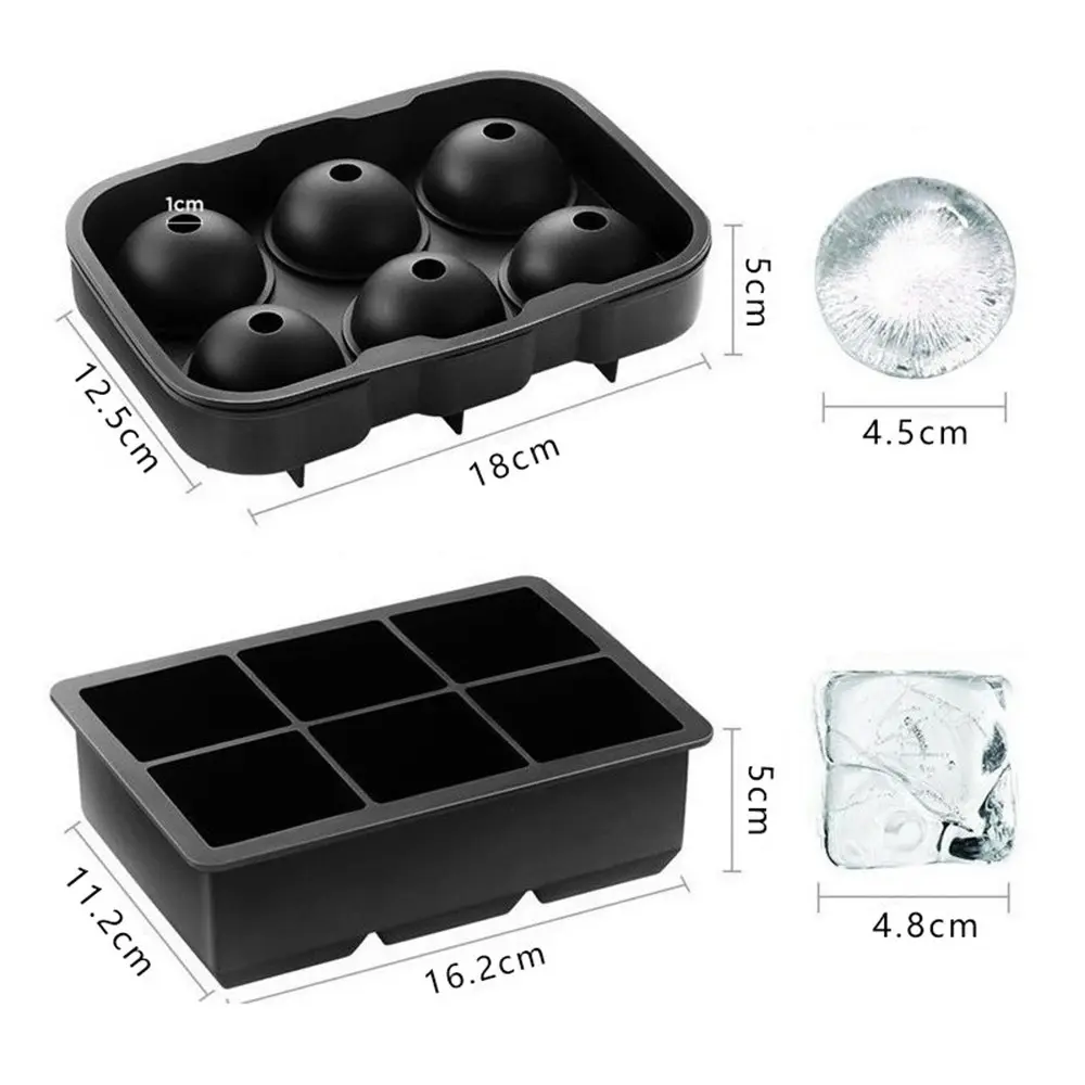 2 Pack Ice Cube Molds Silicone Combo Trays Sphere Ice Mold Square Tray