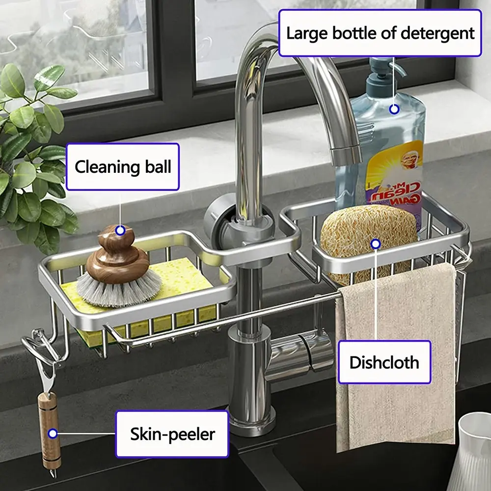 Kitchen Sink Drain Rack Sponge Storage Faucet Holder Soap Drainer ShelfOrganizer