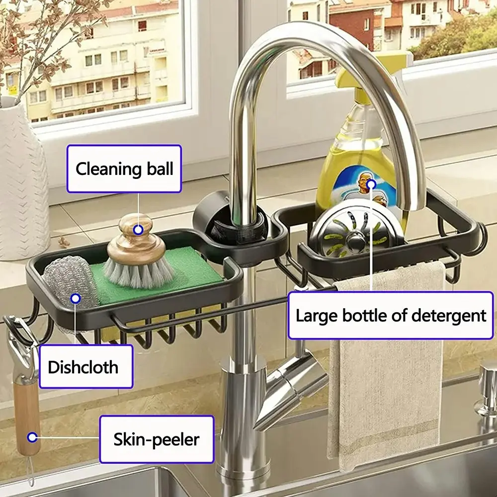 Kitchen Sink Drain Rack Sponge Storage Faucet Holder Soap Drainer ShelfOrganizer