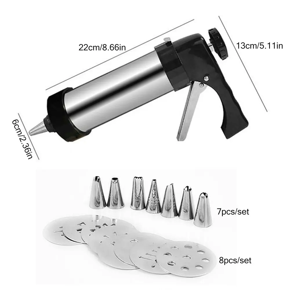 Stainless Steel Cookie Press Gun Kit For DIY Biscuit Cookie Making And Cake-Sliver