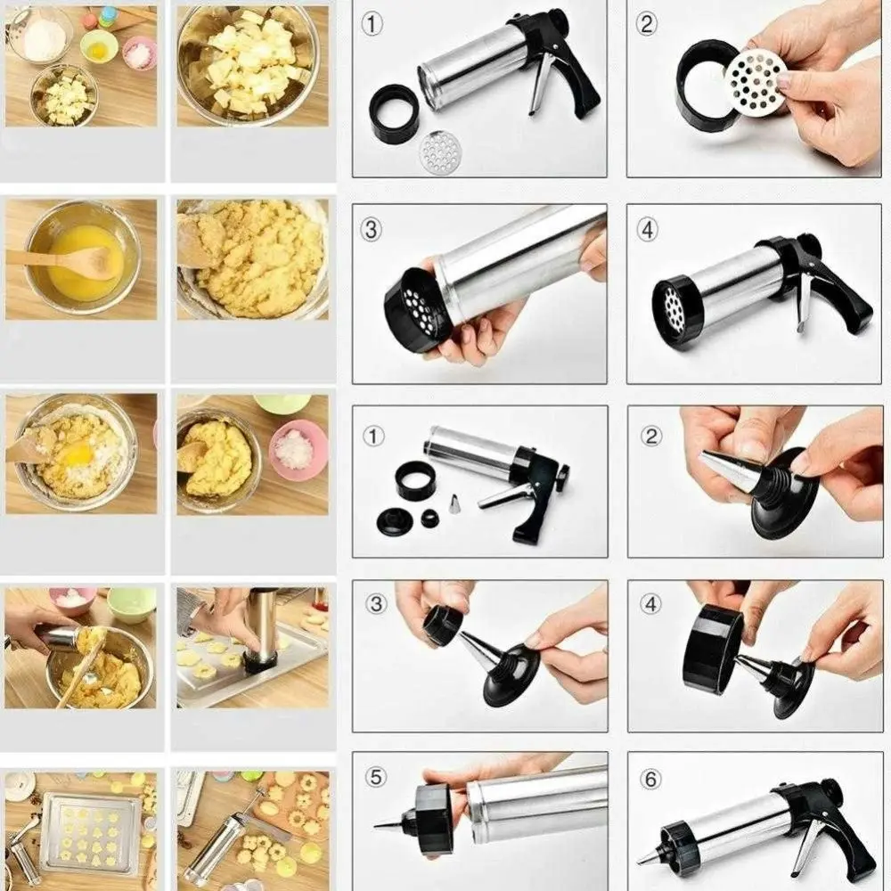 Stainless Steel Cookie Press Gun Kit For DIY Biscuit Cookie Making And Cake-Sliver