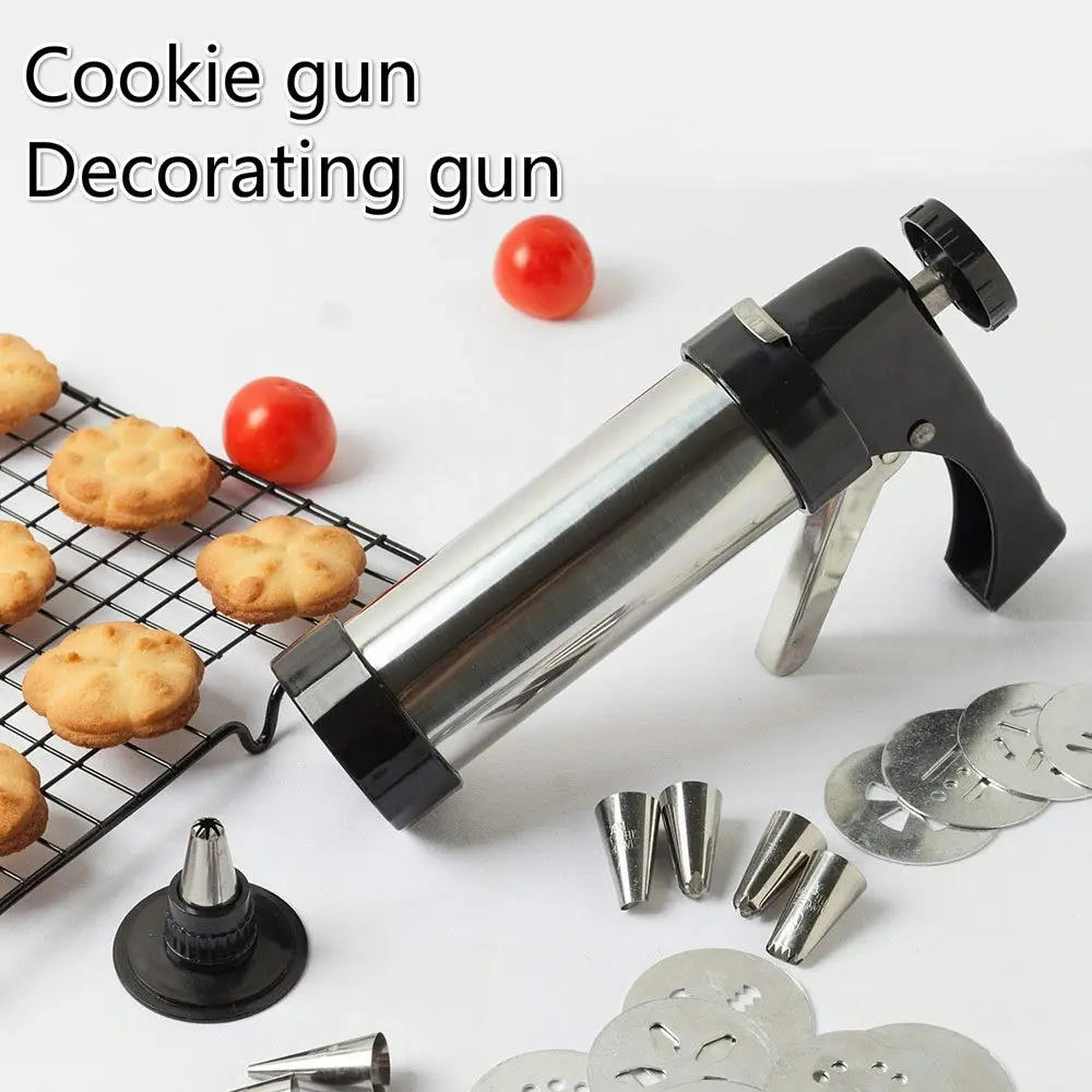 Stainless Steel Cookie Press Gun Kit For DIY Biscuit Cookie Making And Cake-Sliver